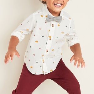 Boys Button Down Long Sleeve Shirt with Bow Tie